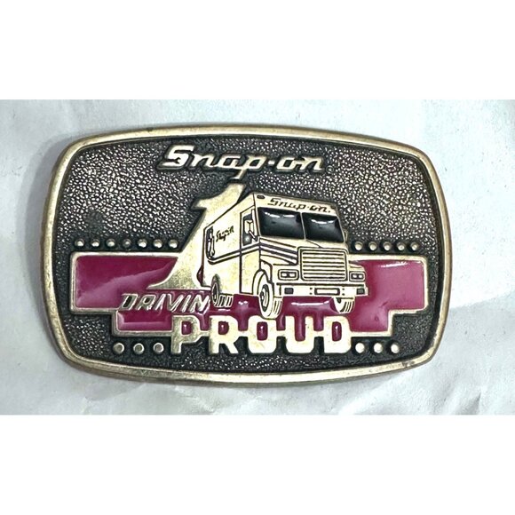Snap-On  Drivin Proud 1989 Limited Edition Solid Brass Belt Buckle - Picture 1 of 6